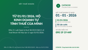 Infographic Catachi về việc hộ kinh doanh hết thuế khoán từ 01/01/2026 và bốn việc chủ hộ cần làm theo Điều 13 Luật Quản lý thuế 2026